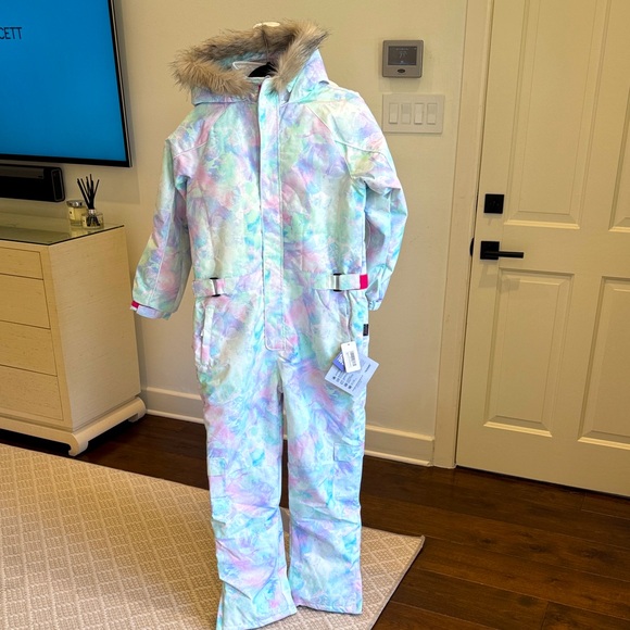 NWT-Girls- One Piece Snowsuit Overall Ski Suit w/Faux Fur Trim Hoodie - Size: 12 - Picture 1 of 8